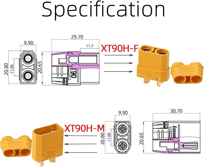 10 Pair XT90H XT90 Connector with Solder Point Cover Cap for RC Lipo Battery Motor, RC Charger RC Car Truck