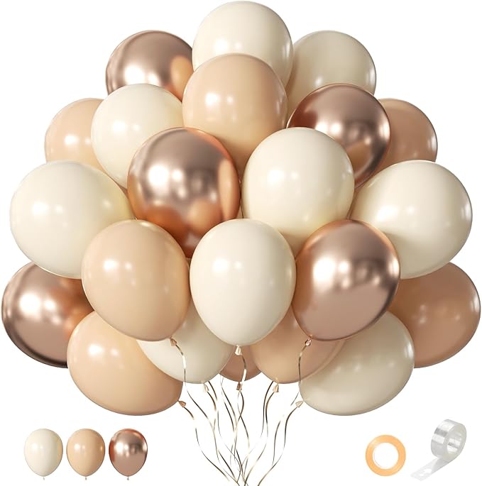 Beige Champagne Gold Balloons 60 Pcs 12 Inch Cream Tan Nude Neutral Balloons for Birthday Baby Shower Bridal Shower Wedding Party Decoration