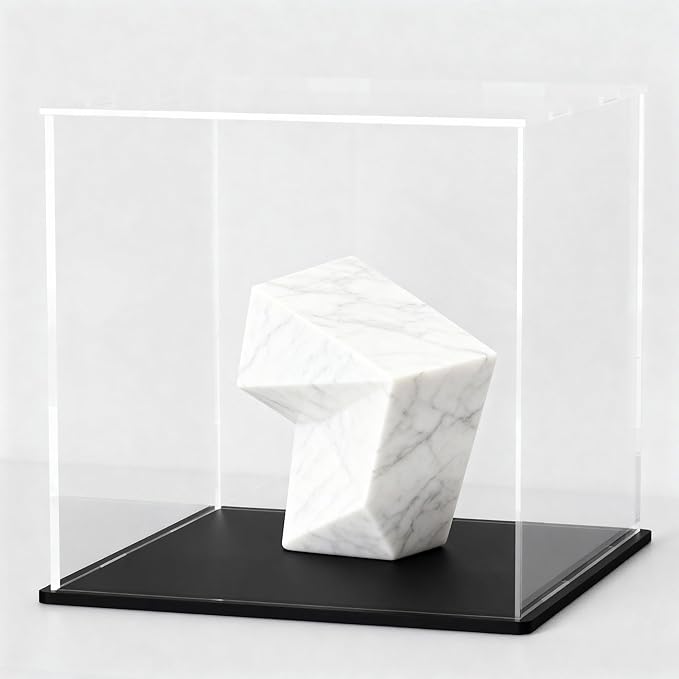 9 Inch Acrylic Case for Display, Clear Display Acrylic Box for Collectibles, Display Case with Matt Black Stand and Lid for Office Home