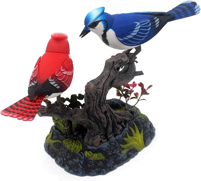 nulala Two Simulation Parrots Birds Toys - Voice Controlled Parrots Chirping and Wings Flap - Electronic Birds Pet for Home Garden Decor Ornament (513A)