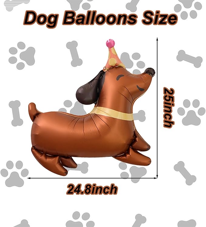 4 PCS Dog Balloons, Brown Dachshund Dog Balloon for Lets Pawty Dog Birthday Party Decorations Dog Birthday Party Supplies