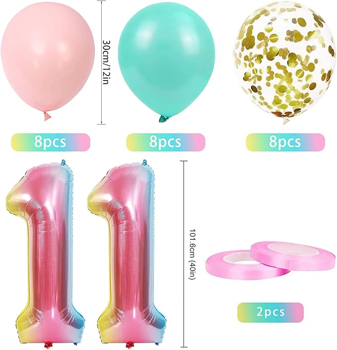 11th Birthday Decorations for Girls Gradient Color Age 11 Birthday Balloons with Happy Birthday Banner for Baby Showers Eleventh Birthday Party Supplies for Girls Boys (11th-Birthday)