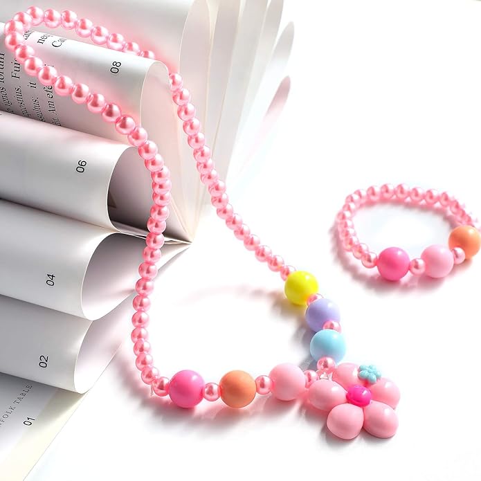 Hifot Kids Jewelry Little Girls Plush Handbag Necklace Bracelet Earrings Ring Hair Clips Set, Princess Costume Jewelry Party Favors Gift for Dress up Pretend Play (3-8 Years)