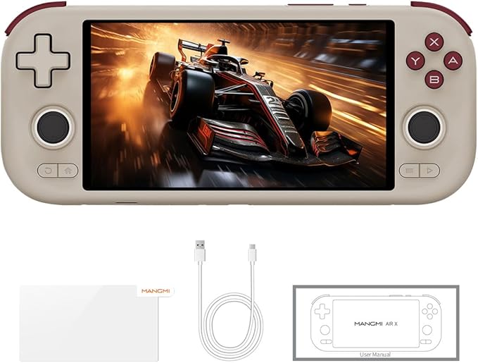 Mangmi Air X Game Console,5.5 Inch IPS LCD Android 14 System and 5000mAh Battery Video Games Consoles,with DDR4+64G eMMC and Wireless Networt Console Casual Game Console RGB Joystick/6-Axis(Gray)