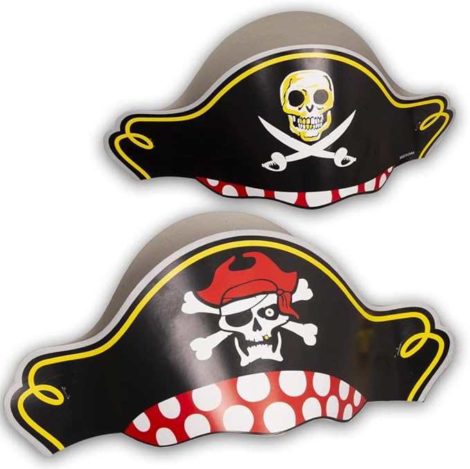 Funny Pirate Party Hats 48 PC Set – Pirate BirthdayParty Favors for Kids - 12 Pirate Hats, 12 Patches, 12 Swords, 12 Telescopes