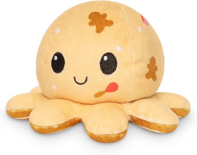 TeeTurtle Reversible Octopus Plushie 4-Inch Gingerbread Two-Sided Flip Plush Toy with Embroidered Details - Cute Mini Collectible Plush for Kids, Teens, and Adults