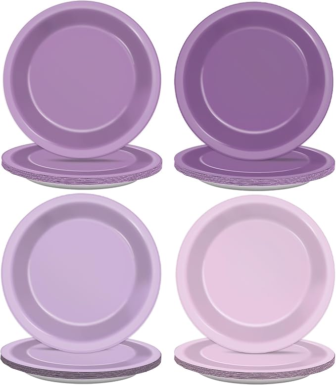CHUNNIN 48Pcs Purple Birthday Party Paper Plates for Light Purple Cake Party Supplies 7" Purple Theme Lilac Lavender Birthday Party Disposable Plates for Kids Birthday Baby Shower Party Decorations