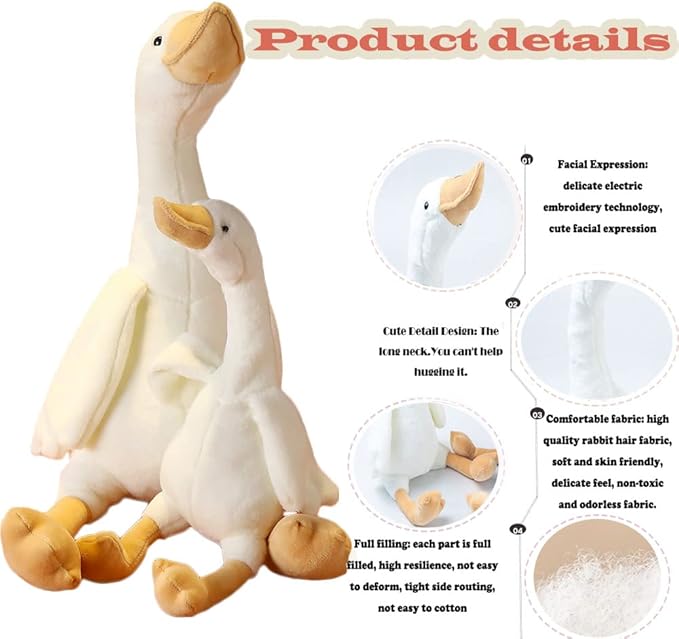 CHELEI2019 23.6" Goose Plush White Swan Stuffed Animal Toy Duck Plush Toy,Gifts for Kids