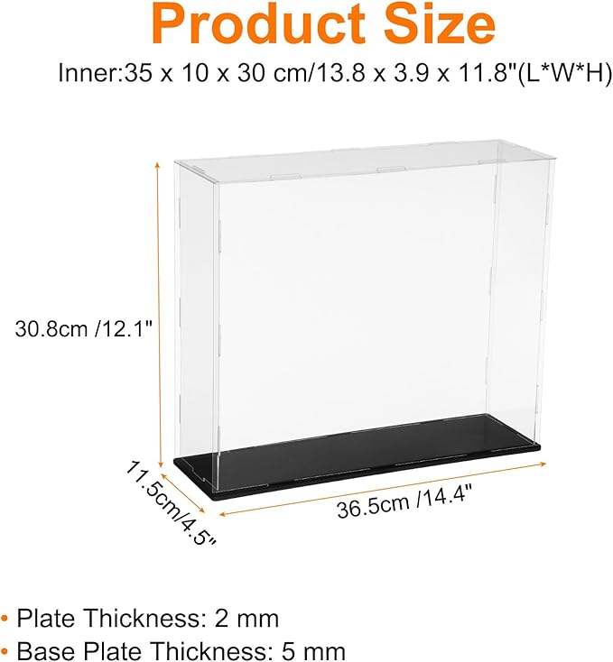 uxcell Acrylic Clear Display Case for Collectibles Self-Assemble Display Clear Boxes with Black Base Dustproof Countertop Storage Box for Collectible Action Figure, 13.8 x 3.9 x 11.8 Inch