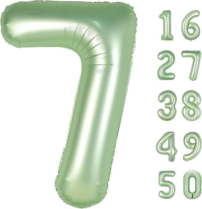40 Inch Olive Green Balloon Number 7 First Birthday Jumbo Mylar Foil Helium Balloon for 17 27 37 Birthday Digital for 70th Party Wedding Anniversary Party Decorations