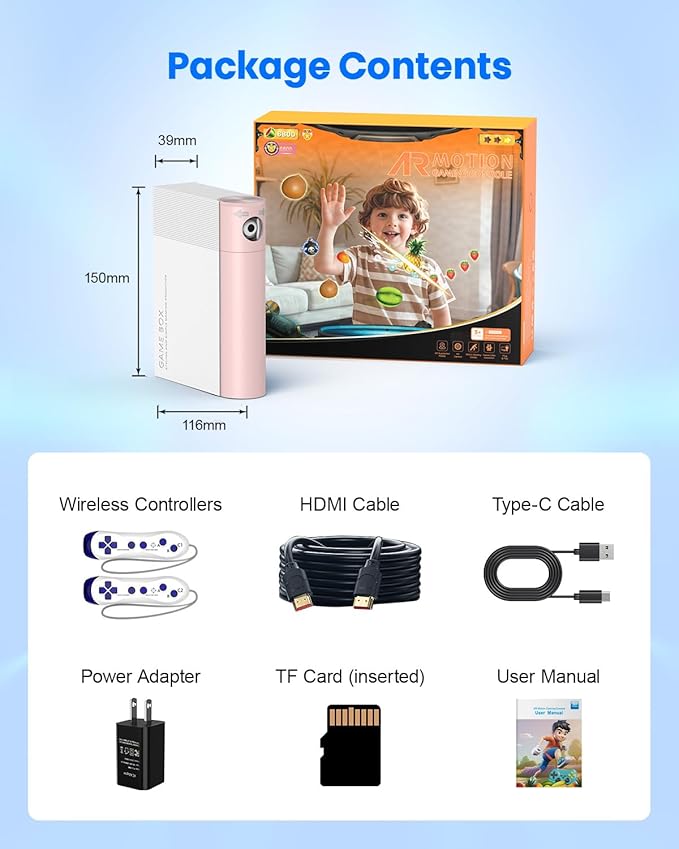 Motion Sensing Game Console - 28 Fun Games, Plug & Play, Light Physical Exercise & Entertainment for Kids & Family, Compatible with TV, PC, Projector—White&Pink