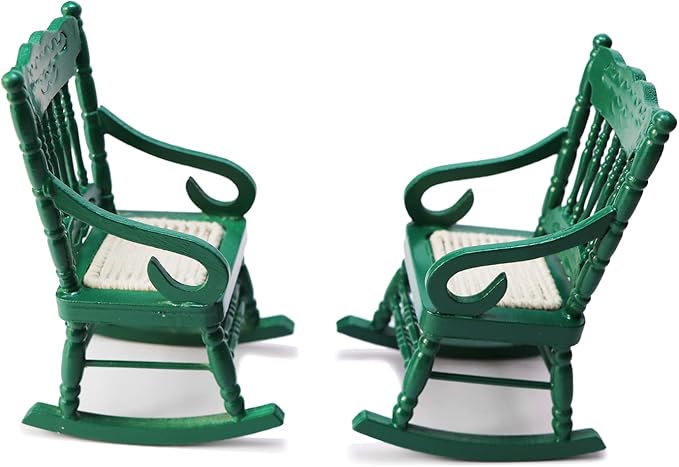Dollhouse Chairs 2PCS Miniature Rocking Chair 1:12 Scale Wooden FurnitureAccessories Tiny Mini House Home Outdoor Decoration ModelLiving Room Scene Christmas Craft Displays (Green)