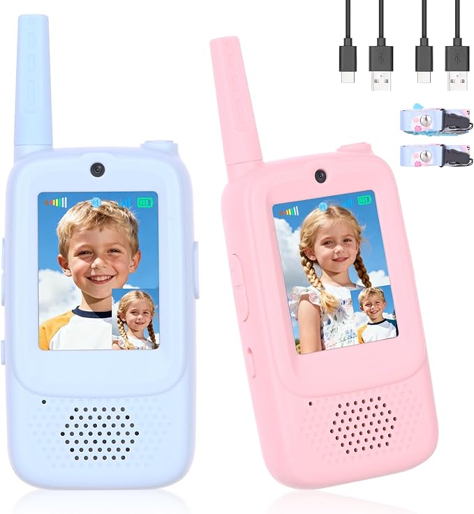 Video Walkie Talkies for Kids with Dual Cameras,2 Pack Rechargeable Kids Walkie Talkies Toys for Ages 3-9 Year Old Boy Girl, Blue+Pink