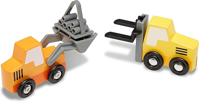 Melissa & Doug Wooden Construction Site Vehicles with Wooden Storage Tray (8 pcs)