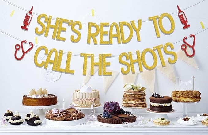 LANKBACK She's Ready to Call the Shots Banner, Congrats Nurse/Big BSN Energy, Nurses Call The Shots, Nurse Graduation Party Decorations, Nursing School Grad Party Decor Supplies Gold Red