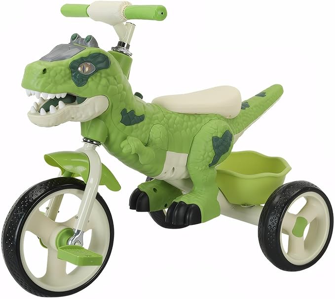 Dinosaur Kids Tricycle for Rider- Toddlers Kid Trike Bike Big Wheel with Music, Storage Basket,Indoor/Outdoor Preschool Daycare Kids Bike,Best Gift for 3-7 Year Old Girls & Boys (Green)