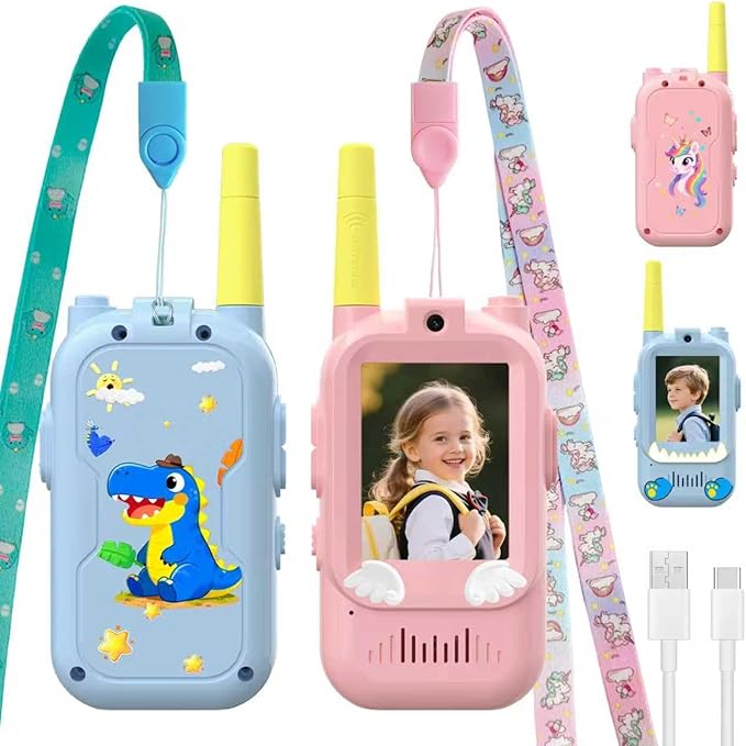 Video Walkie Talkies for Kids,ELFEYE Handheld Rechargeable Video/Voice Call Children Walkies Talkies,Toddler Toy for Indoor Outdoor Games,Camping Hiking,Gift for Kids Ages 3-12 (Blue/Pink)