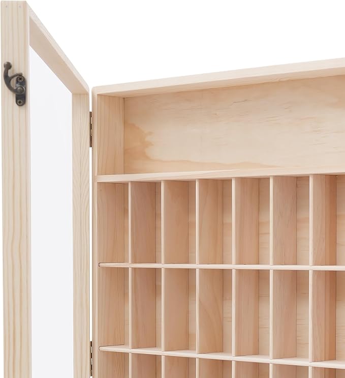 Wall Mount Wooden Display Case with 50 Compartments, Clear Acrylic Door Dust-Proof Miniature Organizer, Wood Collectibles Display for Action Figures, Collectible Models & Mini Dolls (23.46x24.65 in)