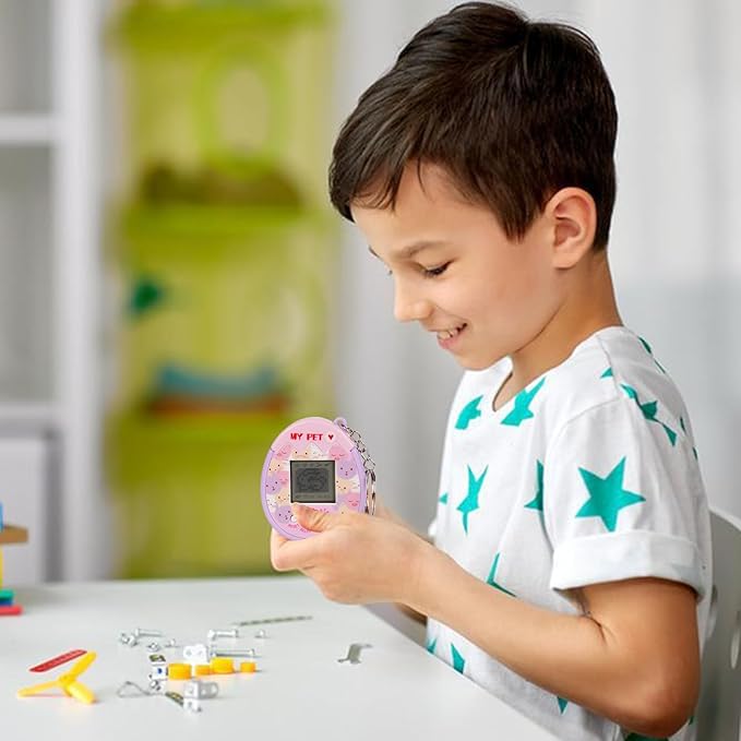90s Toys Nostalgia, Game Machine with Keychain, Circular Design Compressive and Anti Drop Technology Equipped Multiple Game Modes, Digital Pet for Children Adult (Pink)