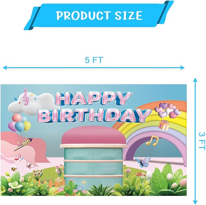 5 * 3FT Rainbow Dollhouse Birthday Party Backdrop Decorations,Rainbow Dollhouse Theme Party Supplies