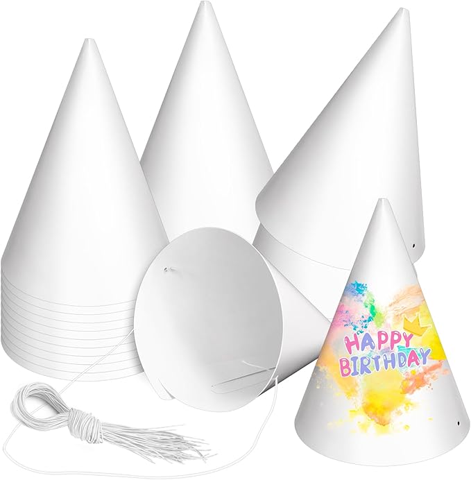 White Paper Party Hats for Kids Birthday,Decorative Bulk Cone Crafts for Adults Art DIY, Halloween Supplies（20/40/60）