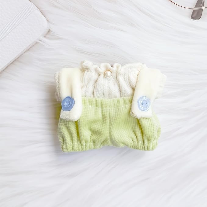 Clothes for Lu bubu 17cm Dolls Accessories(No Doll), Cute Outfit Set 2 Pieces Bib Pants for 17cm Doll Suit, Stylish Dress Up Overalls Doll Clothing Set Replacement Green