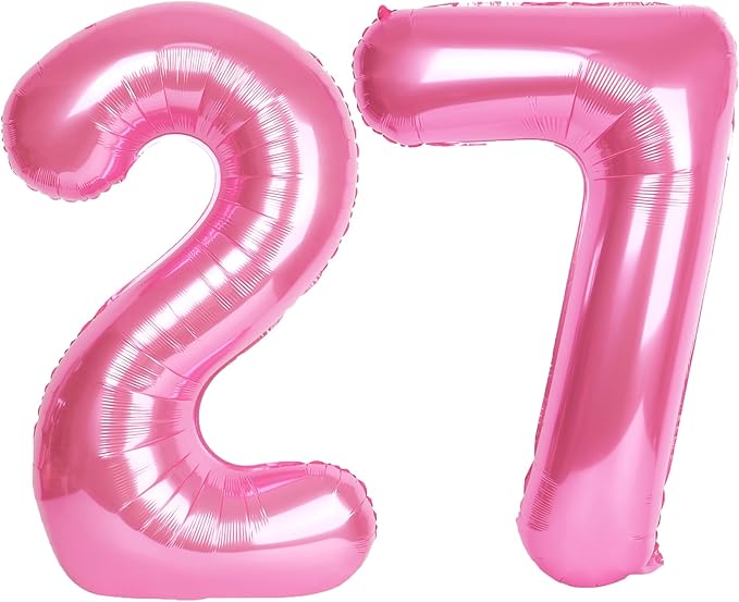 40 Inch Pink Number 27 Digital Balloon,Jumbo Mylar Foil Helium Balloon for 27 Balloons for Birthday Party,Wedding Anniversary Party Decorations