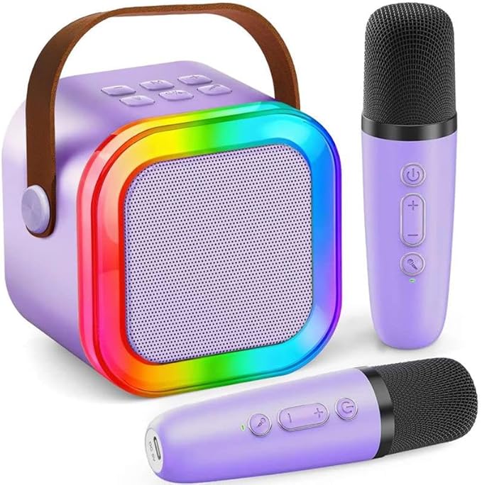 Karaoke Machine for Kids Adults, Portable Mini Bluetooth Speaker with 2 Wireless Microphones, LED Lights, Singing System for Family Home Party, Voice Changer, Boys Girls Karaoke Machine with Speaker