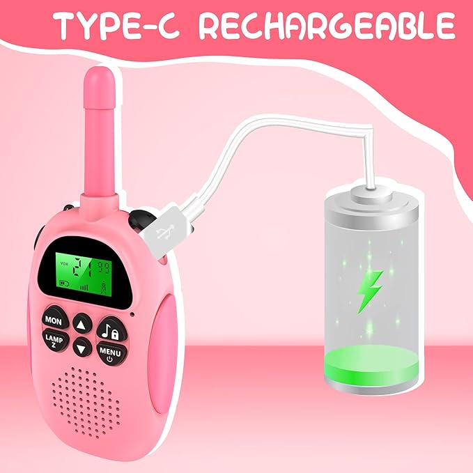 Walkie Talkies for Kids, 2 Pack Rechargeable Kids Walkies Talkies, 3km Long Range, Indoor Outdoor Toys for Outside, Camping, Hiking Family Games, Toys for Boys Girls Ages 3-12 (Blue + Pink)