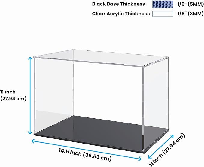 Large Acrylic Display Case for Collectibles and Toys, Versatile Clear Acrylic Display Box with Black Base for Action Figures and Souvenirs, 14.5x11x11-inch