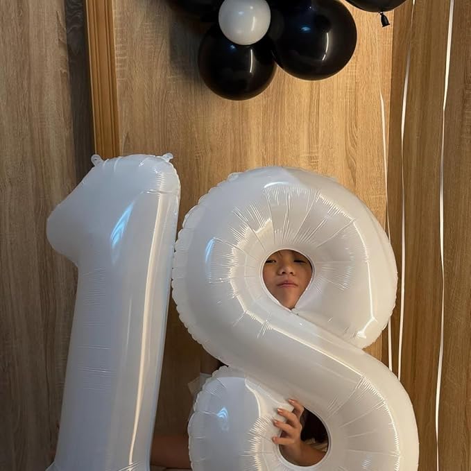40 Inch White Number 7 Balloon, Giant 7 Number Balloons for 7th Birthday Decorations, Party Supplies for Baby Boy Girl, White Party Decor