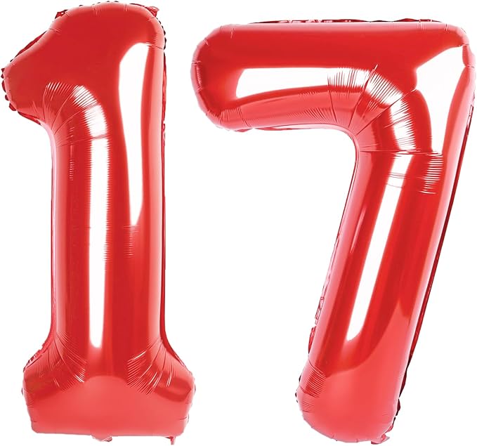 40 Inch Red Number 17 Digital Balloon,Jumbo Mylar Foil Helium Balloon for 17 Balloons for Birthday Party,Wedding Anniversary Party Decorations