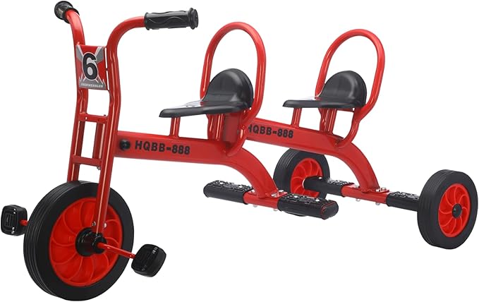 Kids Tricycle for Ages 3-8, Double Kids Trike Bike, Preschool Daycare Outdoor Tandem Bike with Airless Rubber Tires, Two-Seater and Non-Slip Pedals, Gift for Boys and Girls