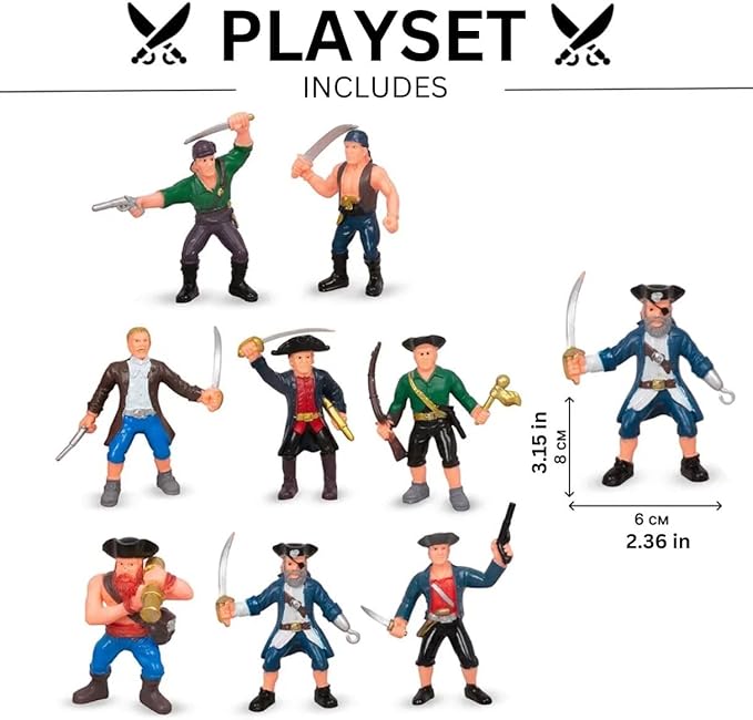 Liberty Imports 8 Piece Pirate Action Figures Playset in Assorted Poses and Weapons, Fun Pirate Men Party Favor for Kids (3.5 inch)