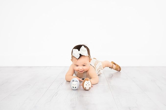 Pearhead Easter Wooden Wobble Toy Set – Raccoon & Hedgehog Montessori Egg Balance Toys for Babies 6+ Months, FSC Certified Sensory Tummy Time Toy, Easter Basket Gift