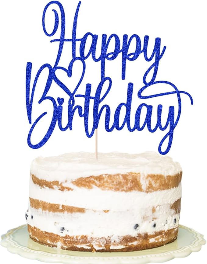 Handmade Glitter Happy Birthday Cake Topper- Happy Birthday Cake Decor,Fabulous Cake Decoration，Anniversary/Birthday Party Decoration Supplies (Dark blue)