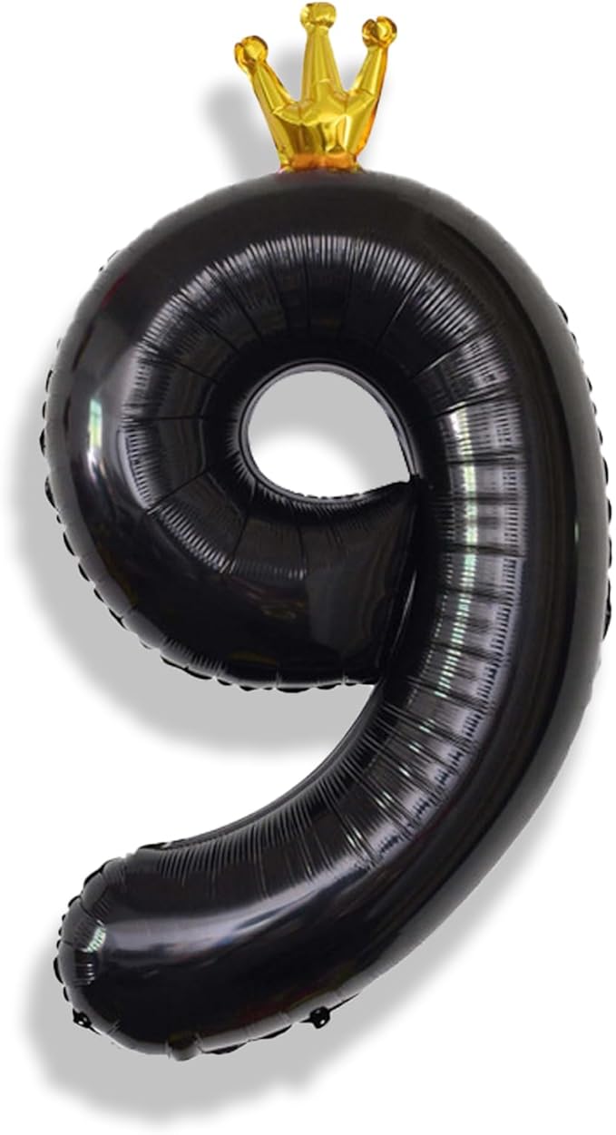 40 Inch Crown Black Number 9 Balloon, 1 Count, Perfect for Birthday Party Decorations, Unisex, All Ages