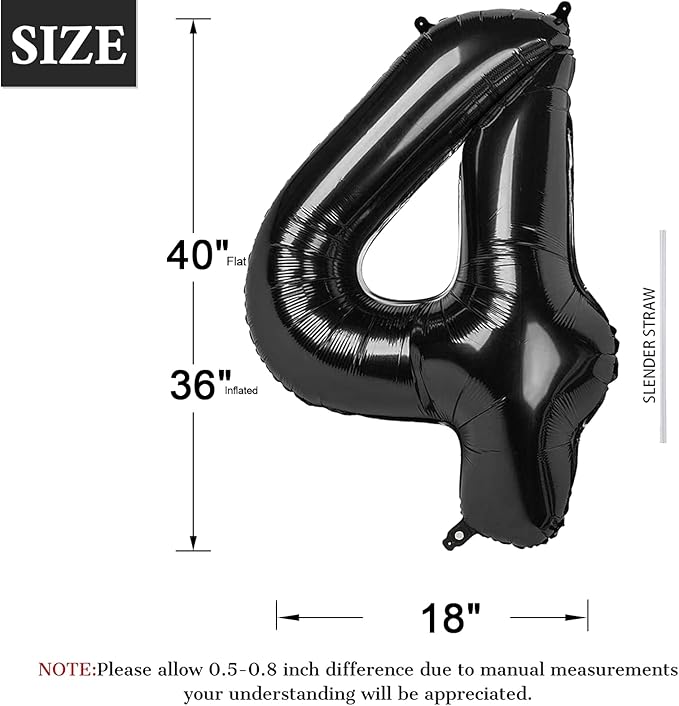 40 Inch Black Number Balloon 0-9(Zero-Nine), Big Size Happy Birthday Balloon, Foil Helium Big Number Balloon for Birthday Celebration Decorations Graduations Anniversary Photo Shoot