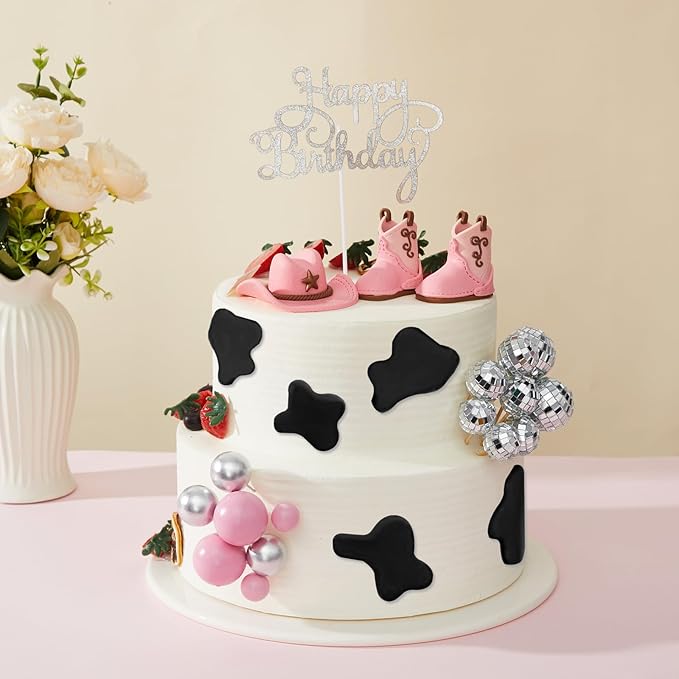 26 Pcs Cowgirl Cake Decorations Cowgirl Cake Topper Disco Decorations Hat Topper Western Cowboy Birthday Baby Shower for Western Theme Party Supplies(Pink,Cute)