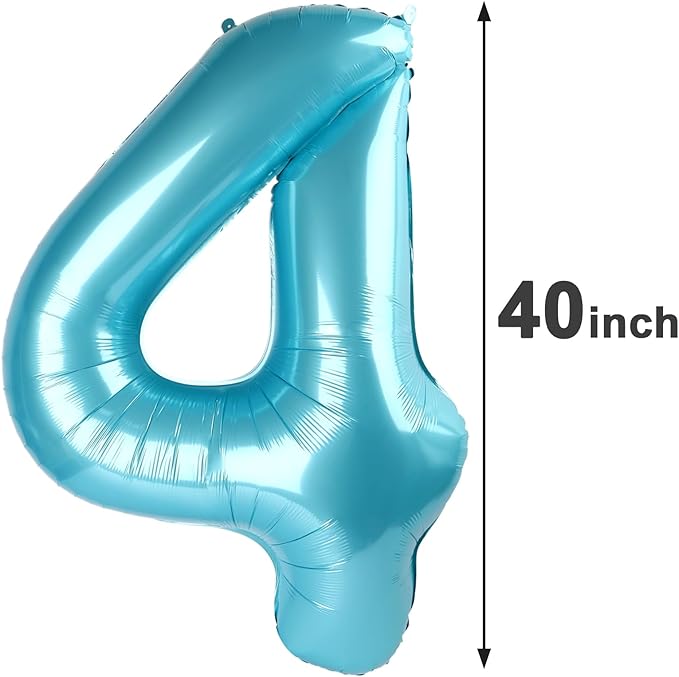 Pearl Blue 4 Number Balloon, 40 Inch Large Number 4 Birthday Balloon, Giant Number Four 14 24 34 40 44 Balloons, Foil Mylar Big for Anniversary Graduation Supplies Decorations