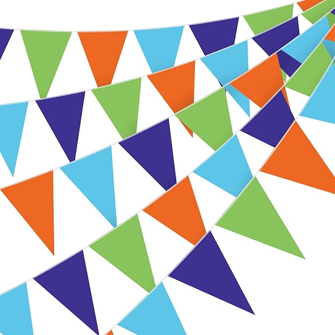 Jetec 5 Pcs 49Ft Mystery Theme Party Decorations, Teal Green Orange Purple Pennant Banner for Detective Birthday, Retro Van Vibes Triangle Flags Bunting, Classroom Outdoor Indoor Decor, Pre-assembled