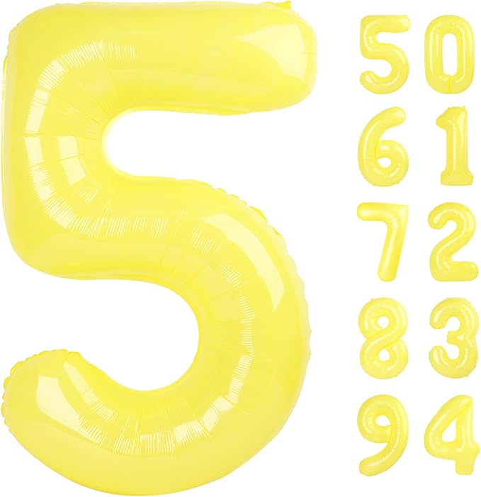 Yellow 5 Balloon, Number Balloons 40 Inch, 5th Birthday Balloon Decorations, Yellow Party Supplies, 5 Number Balloons