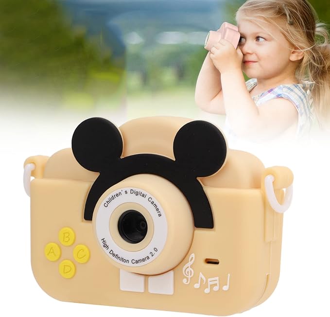 Upgrade Kids Selfie Camera, Children Camera 1080P 2 Inch HD Digital Video Camcorder, Christmas Birthday Gift for Toddler Age 3-9 Years Old Boys Girls Electronic Mini Camera Best Preschool Toys (Beige)