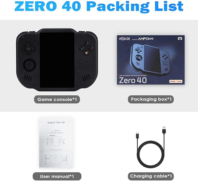 MagicX Zero 40 Handheld Game Console, 4.0 Inch IPS Screen Retro Video Games Consoles with 4300mAh Long Battery Life & 64GB TF Card Preloaded Games, WiFi Wireless Connection Classic System (Black)