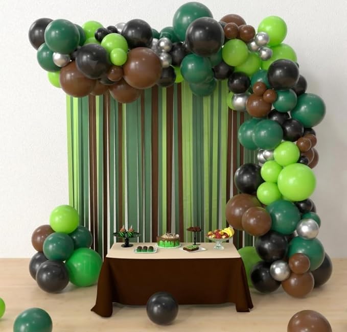 Paready Green and Brown Balloons, 50 Pcs Dark Green Black Confetti Balloon Retro Coffee Metallic Balloons Helium for Boys Camping Game Army Jungle Theme Camo Birthday Baby Shower Party Decorations