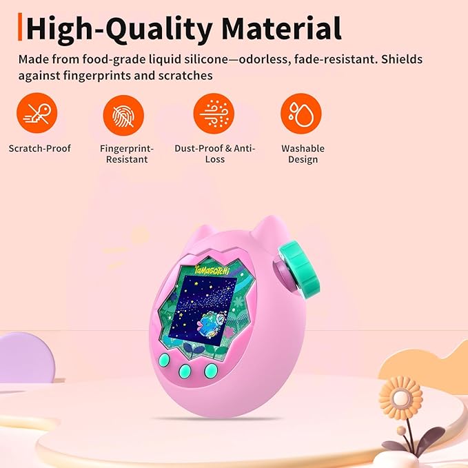 Case for Tamagotchi Paradise with Lanyard & 2 Screen Protectors – Cute Silicone Cover for Kids, Shockproof Shell for Tamagotchi Keychain, Anti-Drop Holder (Pink)