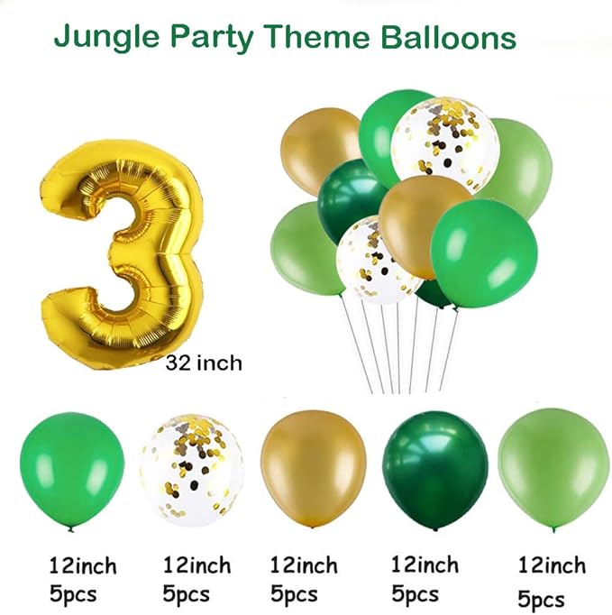 Jungle 3rd Birthday Decorations, Safari Birthday Party Wild Three Party Supplies Animals Head Foil Balloons Young Wild & Three Banner for Boy Girl 3 Year Old Decor (Jungle 3rd)