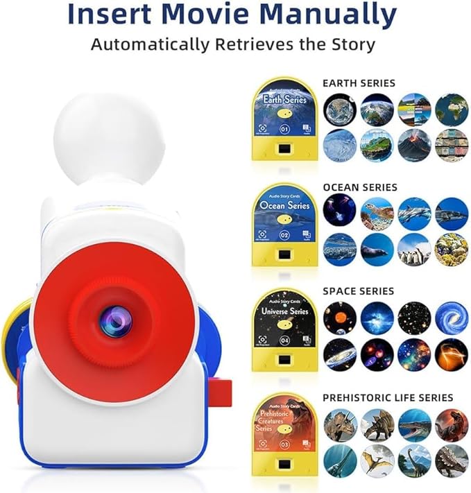 Story Projector for Kids, Story Dream Machine Book Projector with 4 Science Themes, Earth, Ocean, Dinosaurs & Space, Audio Play, Night Light, 9 Dream Music, Educational Bedtime Storytelling Toy