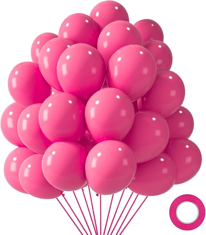 LovesTown 110PCS Hot Pink Balloons, Hot Pink Latex Balloon for Girls Women Birthday Baby Shower Graduation Engagement Anniversary Wedding Princess Theme Party Supplies Decoration,12 Inches