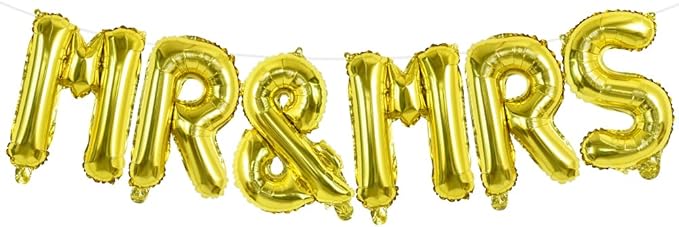 TONIFUL Mr&Mrs Letter Balloons - 16inch Gold Wedding Foil Balloons for Bachelorette Party Anniversary Couple Sweetheart Party